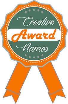 Orange and green ribbon with text that reads Creative Award Names