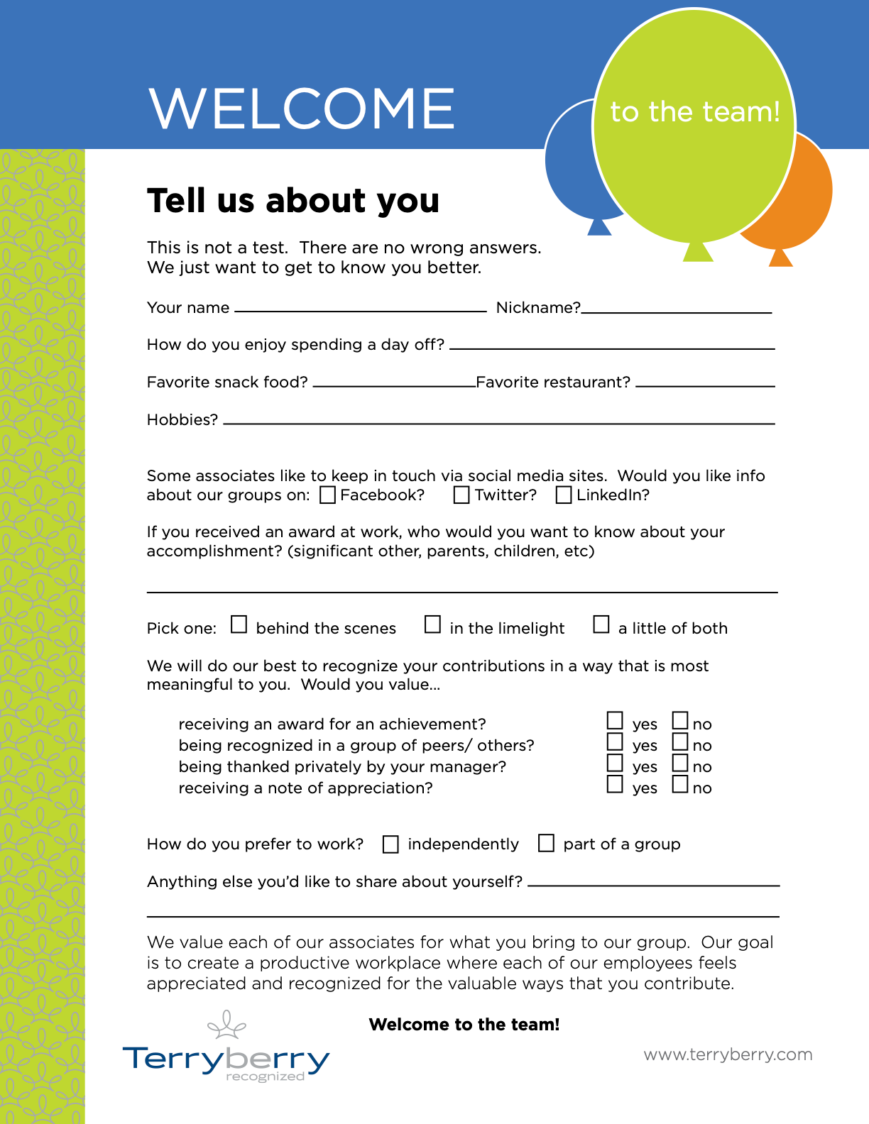 Get To Know New Employees Questionnaire