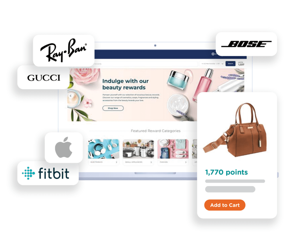 Terryberry's employee recognition program with a reward platform from popular brands to redeem points from such as Ray Ban, Gucci, Bose, Apple, fitbit, Google and more.