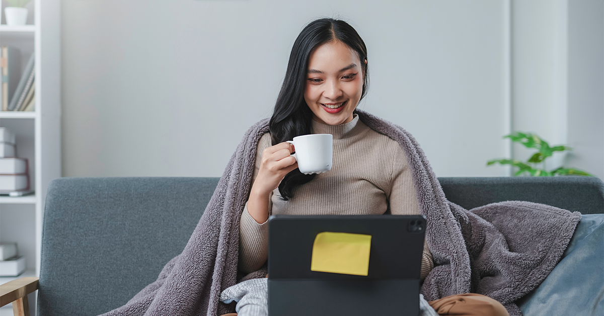 cozy blanket working from home