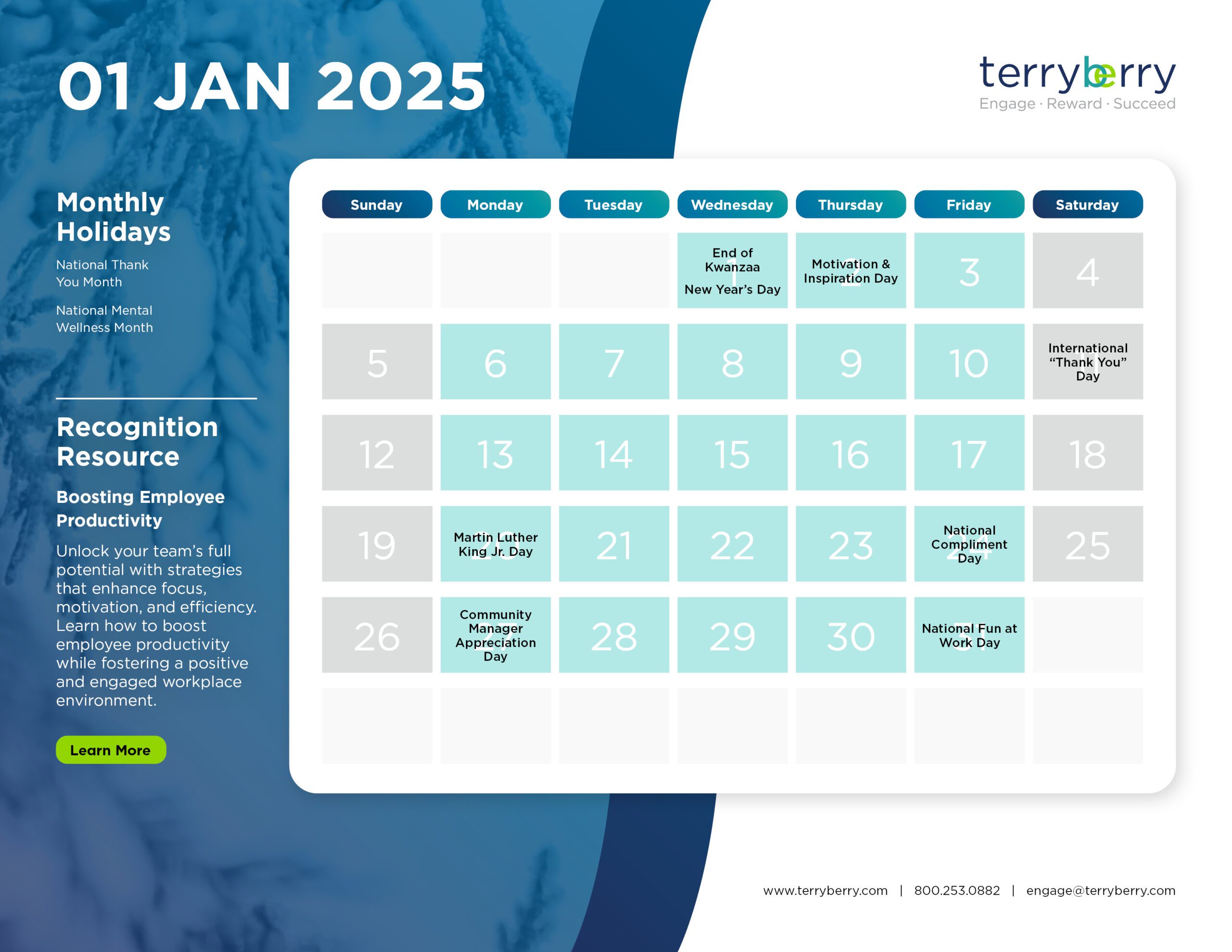 January 2025 calendar highlights holidays relevant to HR.